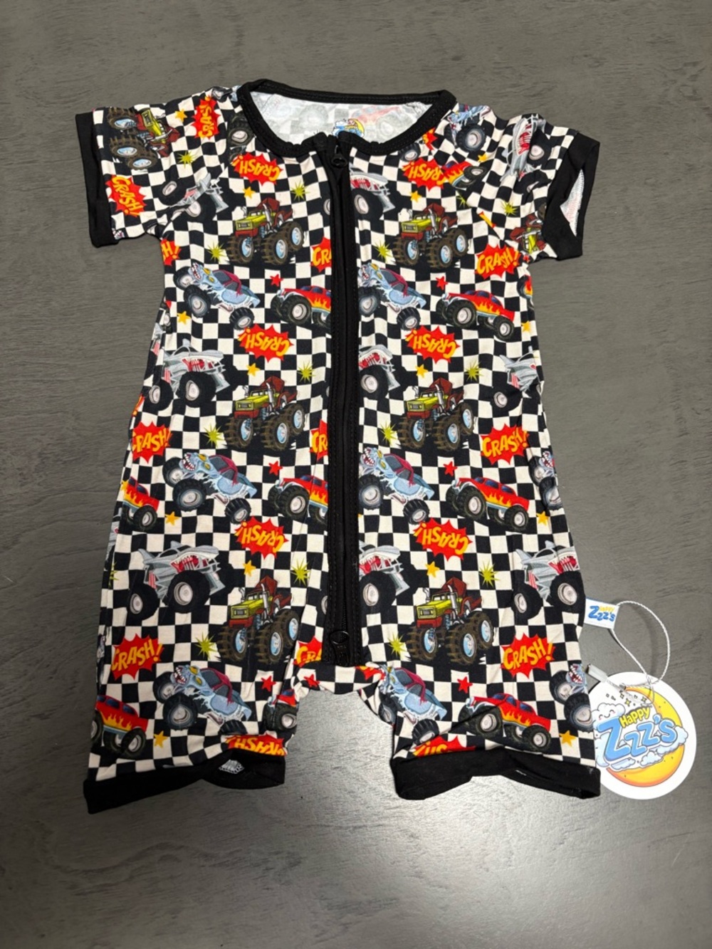 Happy Zzz’s Monster Truck Bamboo Shorty Zippy 6-12M NWT Romper